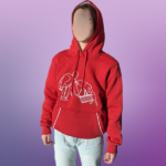 Pull à capuche broderie valise - Rouge et blanc