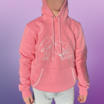 Pull à capuche broderie valise - Rose et blanc