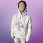 Pull à capuche broderie valise - Blanc et bleu